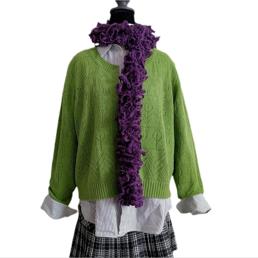 Handmade Y2K Whimsigoth Indie Sleaze Purple Crochet Ruffle Skinny Scarf
